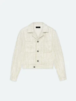 AMIRI Outerwear<SEQUIN BOUCLE SHIRT JACKET Alabaster