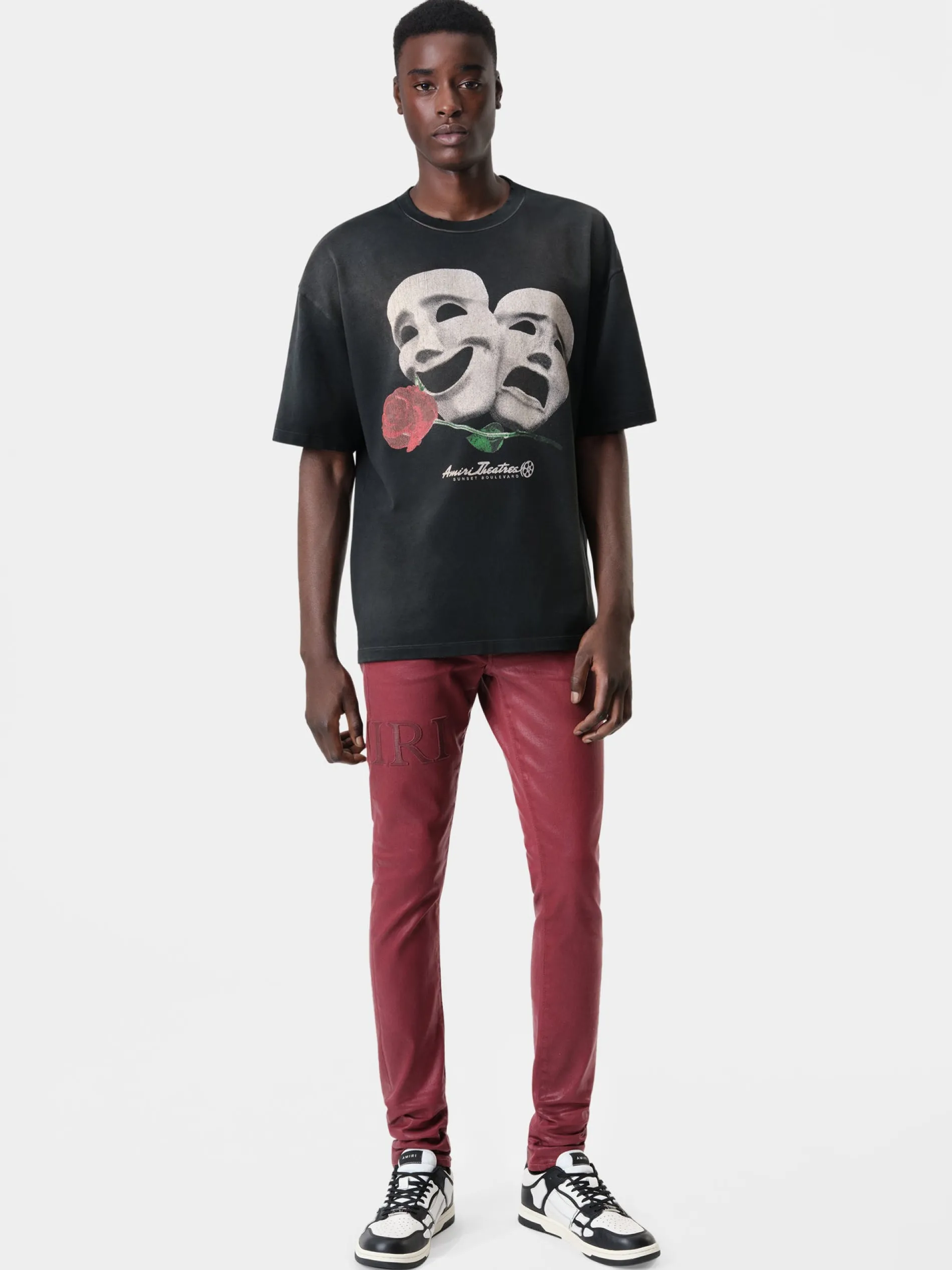 AMIRI Denim<SERIF LOGO WAX SKINNY JEAN Burgundy