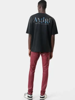 AMIRI Denim<SERIF LOGO WAX SKINNY JEAN Burgundy