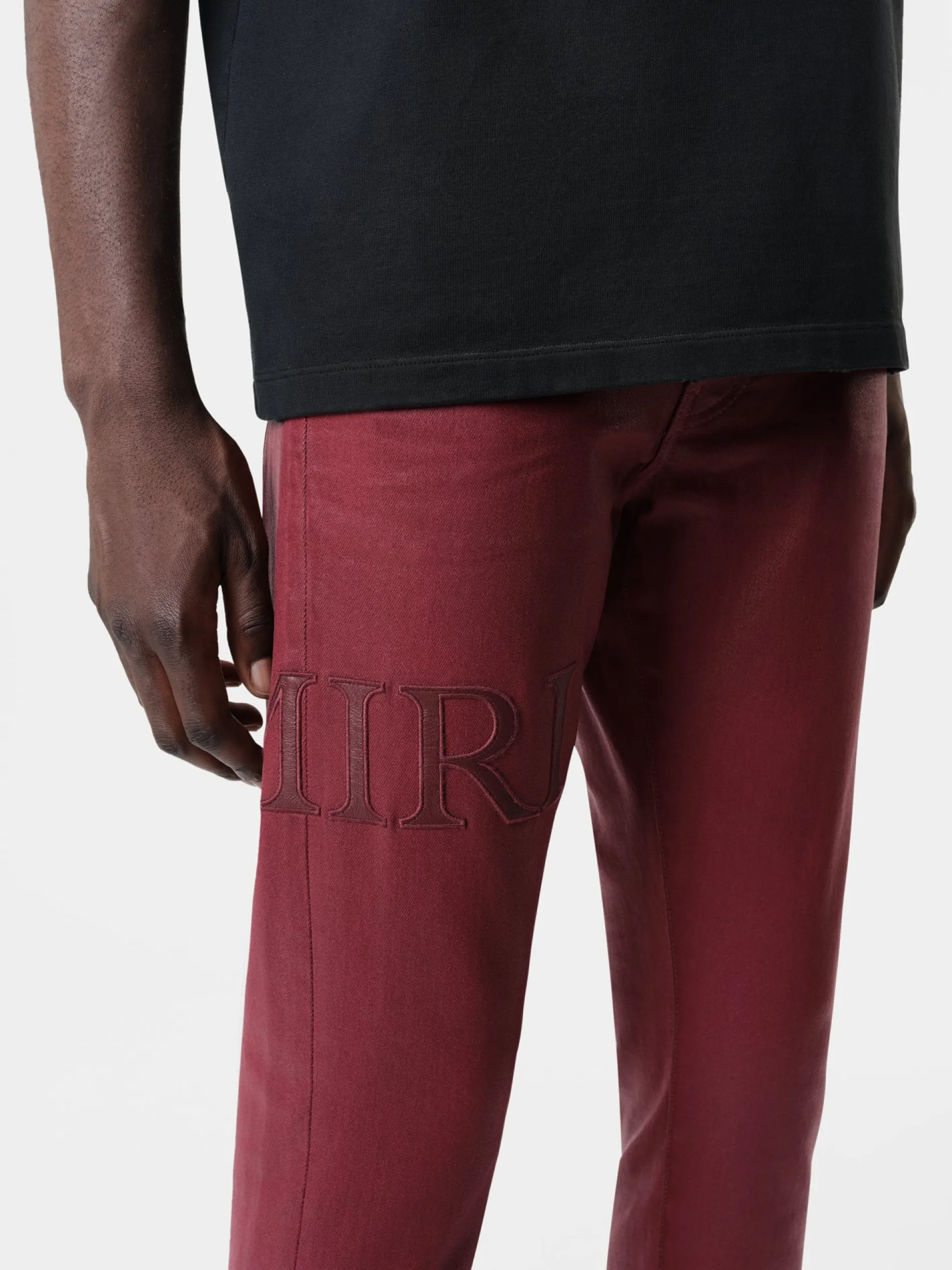 AMIRI Denim<SERIF LOGO WAX SKINNY JEAN Burgundy
