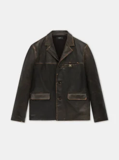 AMIRI Outerwear<TUMBLED LEATHER SINGLE BREASTED JACKET DARK BROWN