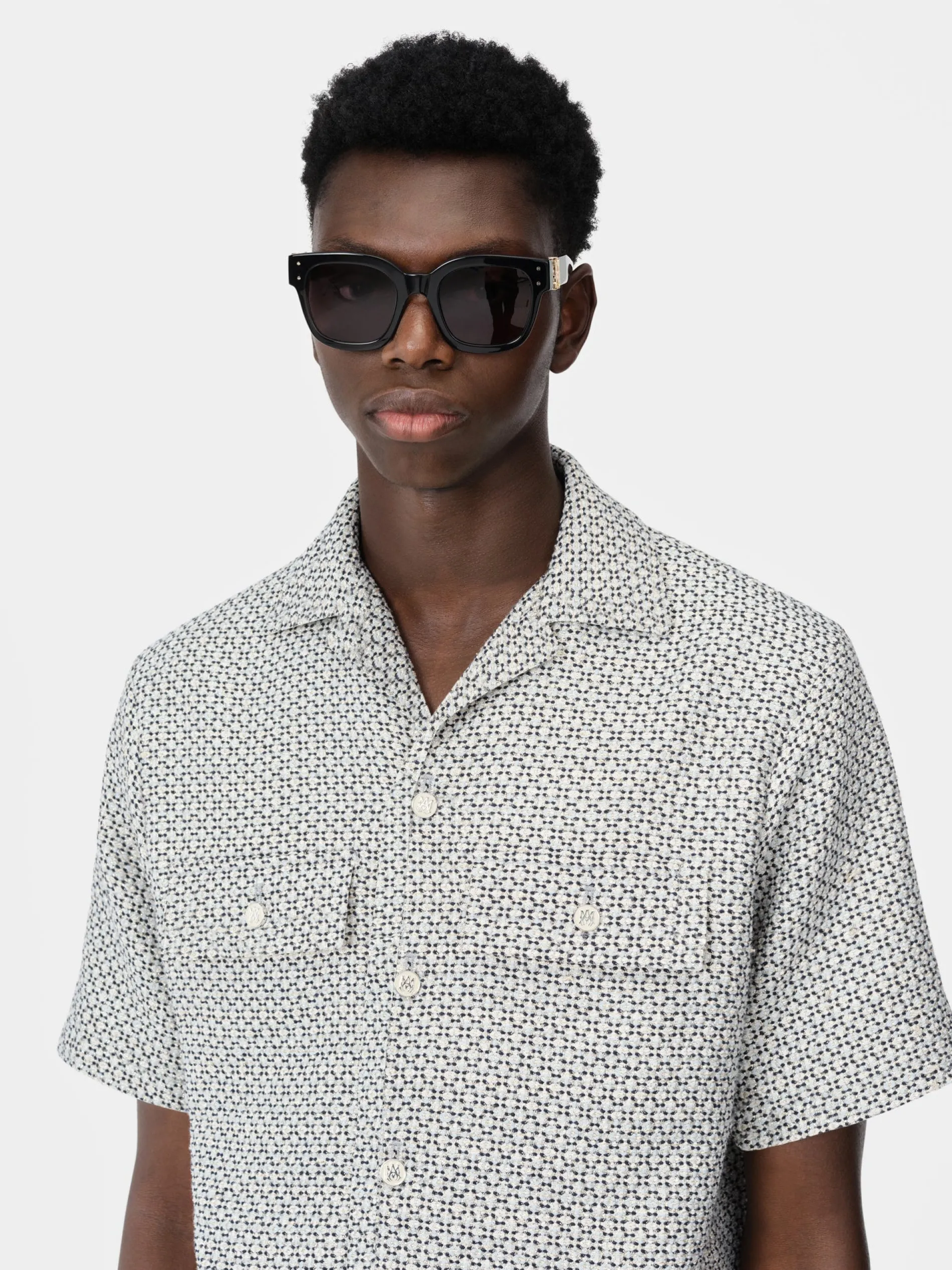 AMIRI Shirts<TWEED CAMP SHIRT Cerulean