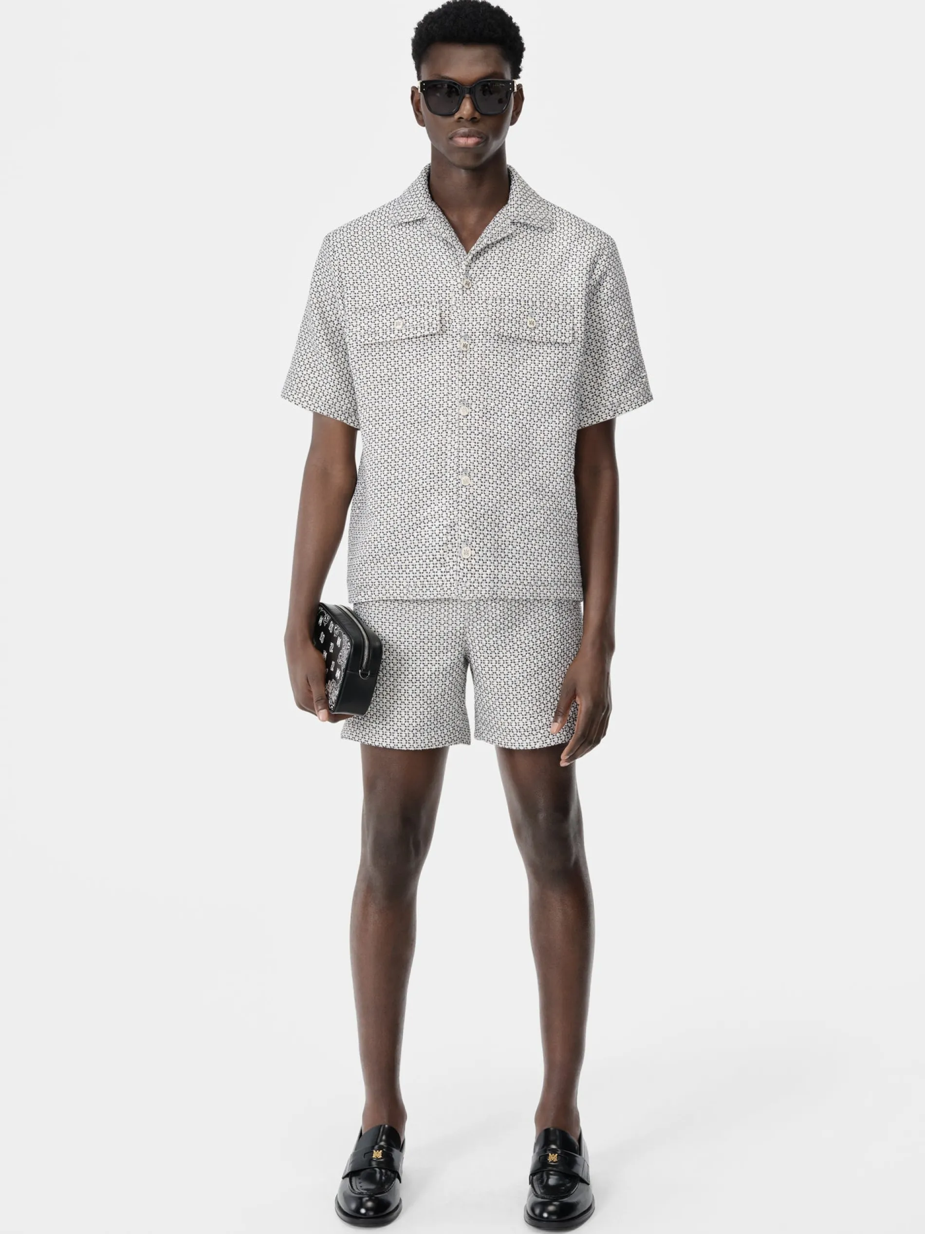 AMIRI Shirts<TWEED CAMP SHIRT Cerulean