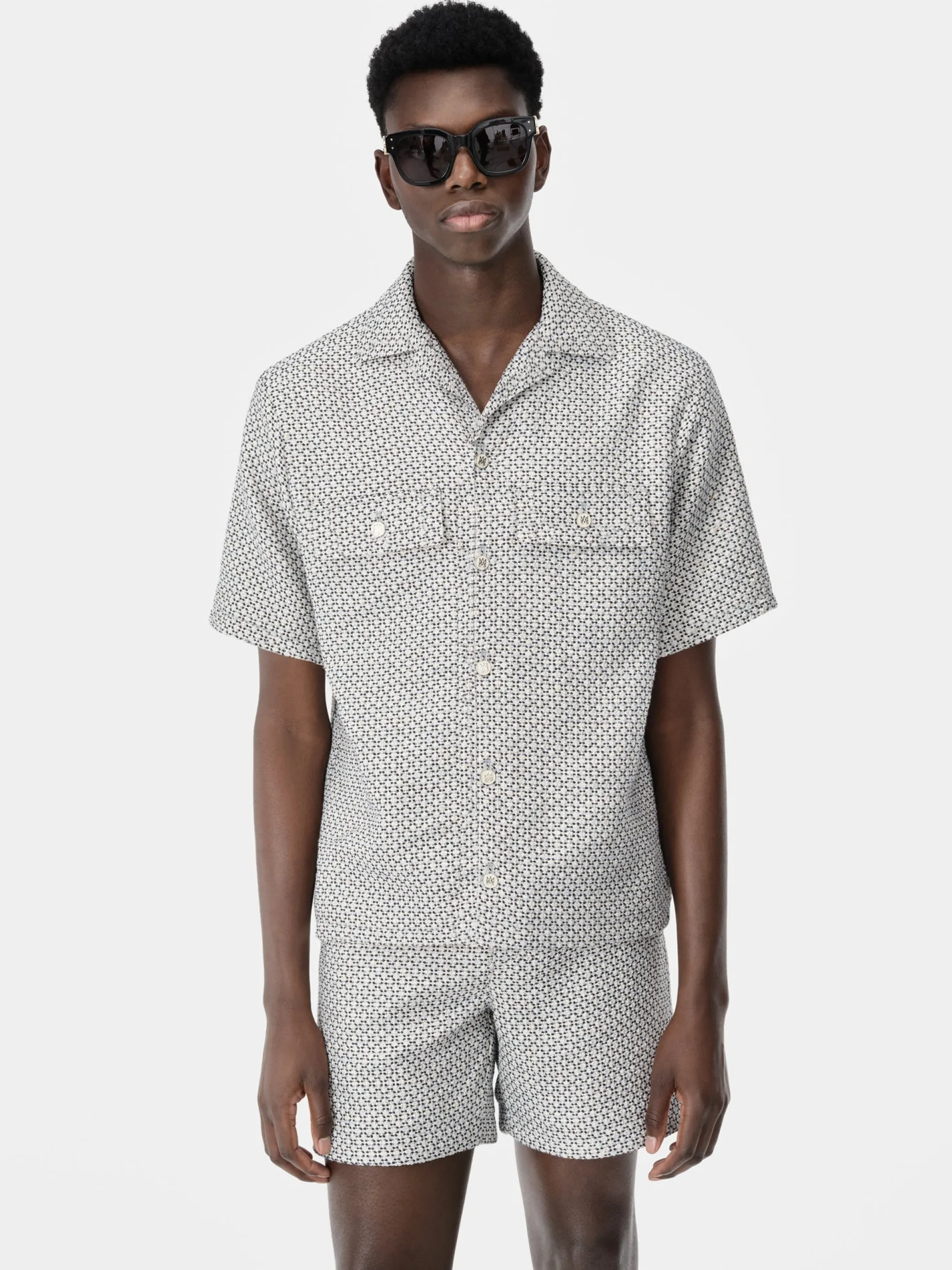 AMIRI Shirts<TWEED CAMP SHIRT Cerulean