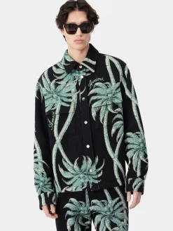 AMIRI Shirts<TWISTED PALMS TAPESTRY OVERSHIRT BLACK