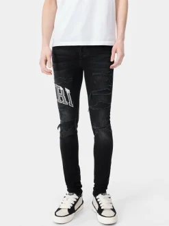 AMIRI Denim<VARSITY LOGO REPAIR JEAN Vintage Black