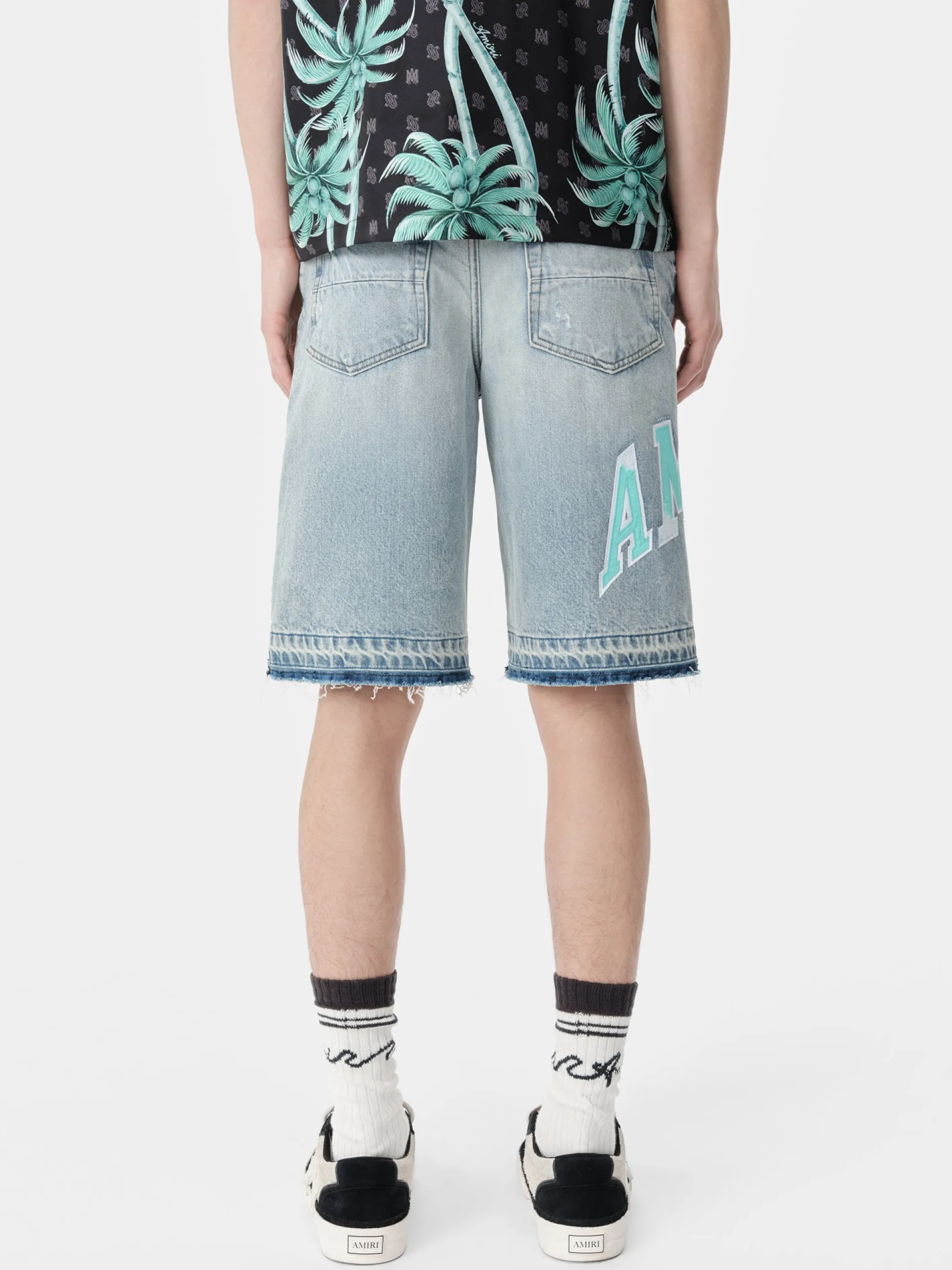 AMIRI Denim<VARSITY LOGO REPAIR SHORT PERFECT INDIGO