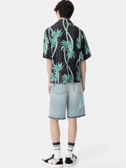 AMIRI Denim<VARSITY LOGO REPAIR SHORT PERFECT INDIGO