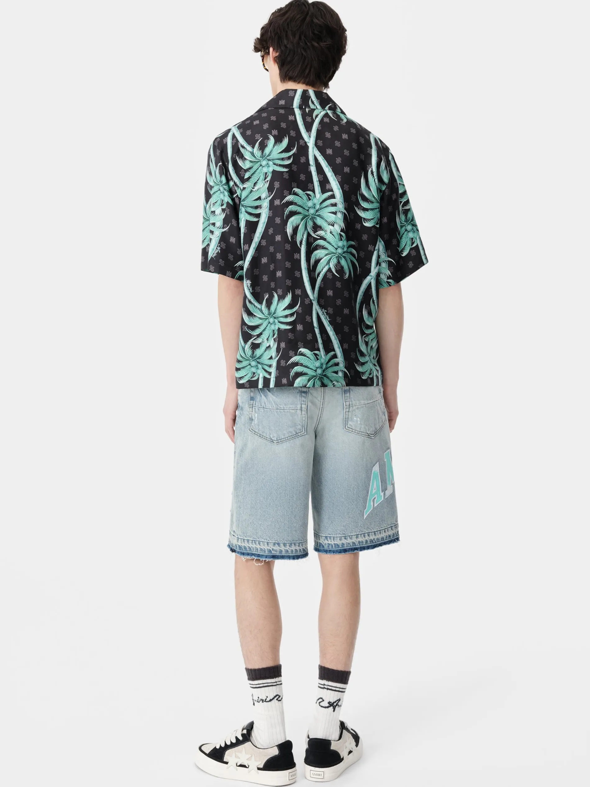 AMIRI Denim<VARSITY LOGO REPAIR SHORT PERFECT INDIGO