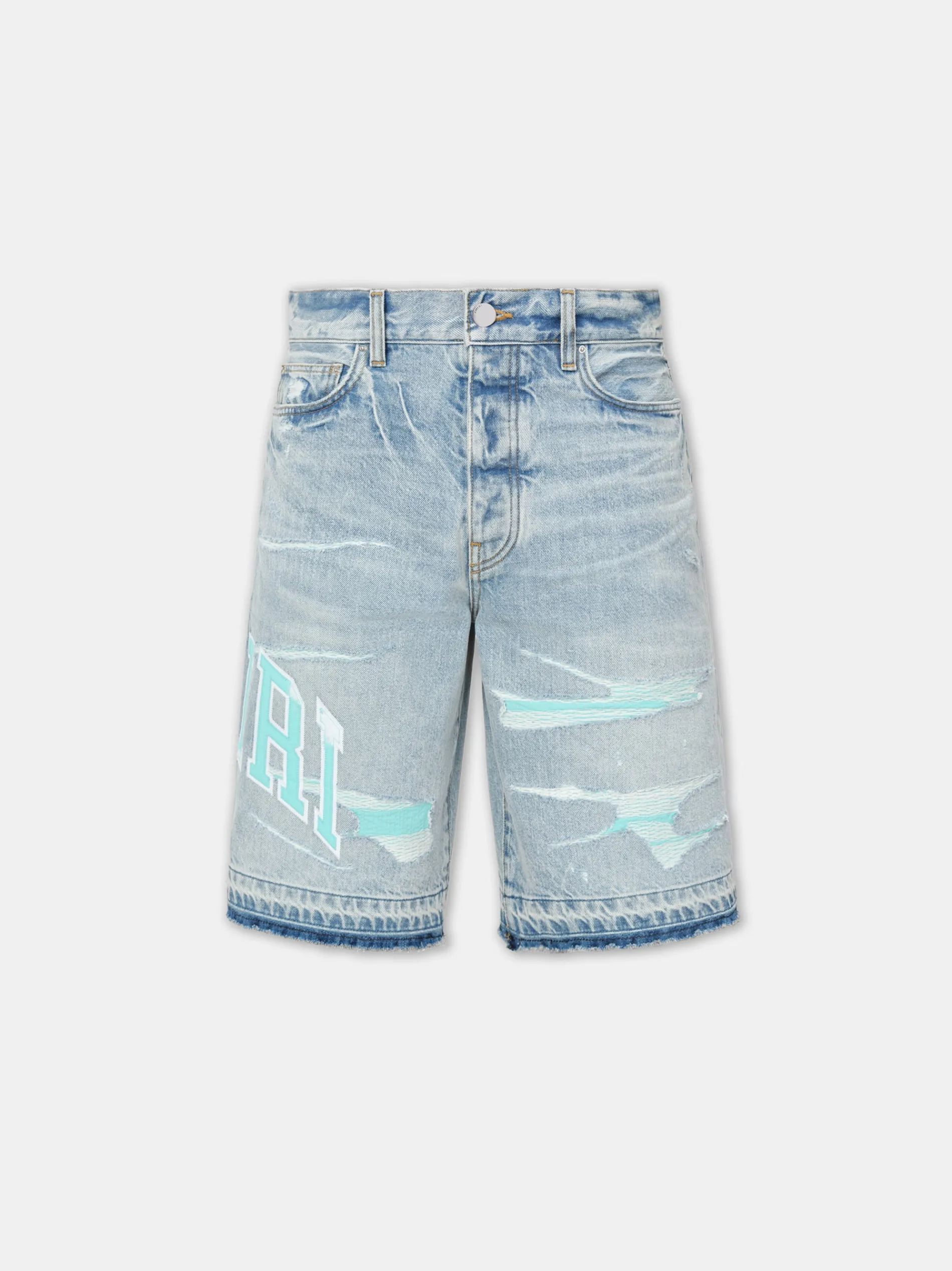 AMIRI Denim<VARSITY LOGO REPAIR SHORT PERFECT INDIGO
