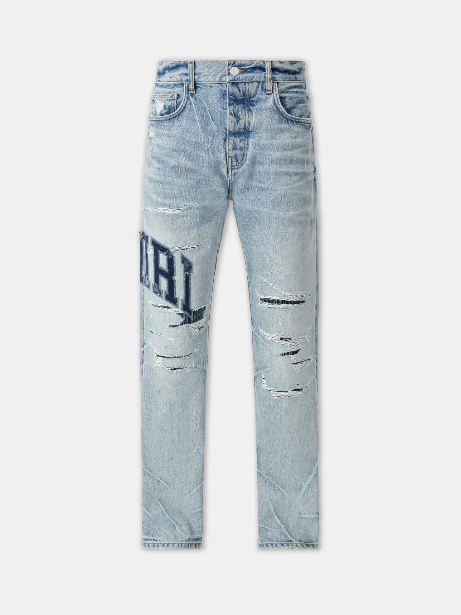 AMIRI Denim<VARSITY LOGO REPAIR STRAIGHT PERFECT INDIGO