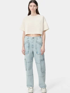AMIRI Jersey|Tees<WOMEN'S EMBROIDERED CROPPED TEE Alabaster