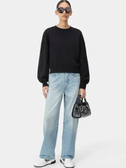 AMIRI Jersey|Tees<WOMEN'S EMBROIDERED CREW BLACK