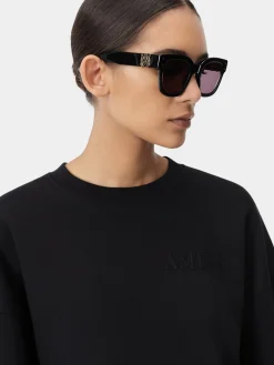 AMIRI Jersey|Tees<WOMEN'S EMBROIDERED CREW BLACK