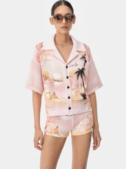 AMIRI Knitwear|Shirts<WOMEN'S PARADISE CROCHET POLO Rosewater