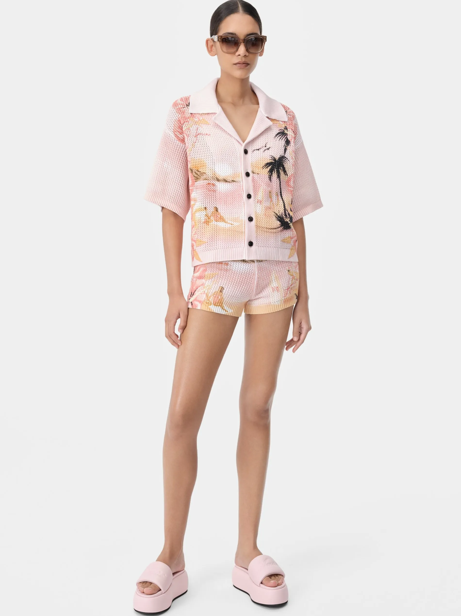 AMIRI Knitwear|Shirts<WOMEN'S PARADISE CROCHET POLO Rosewater
