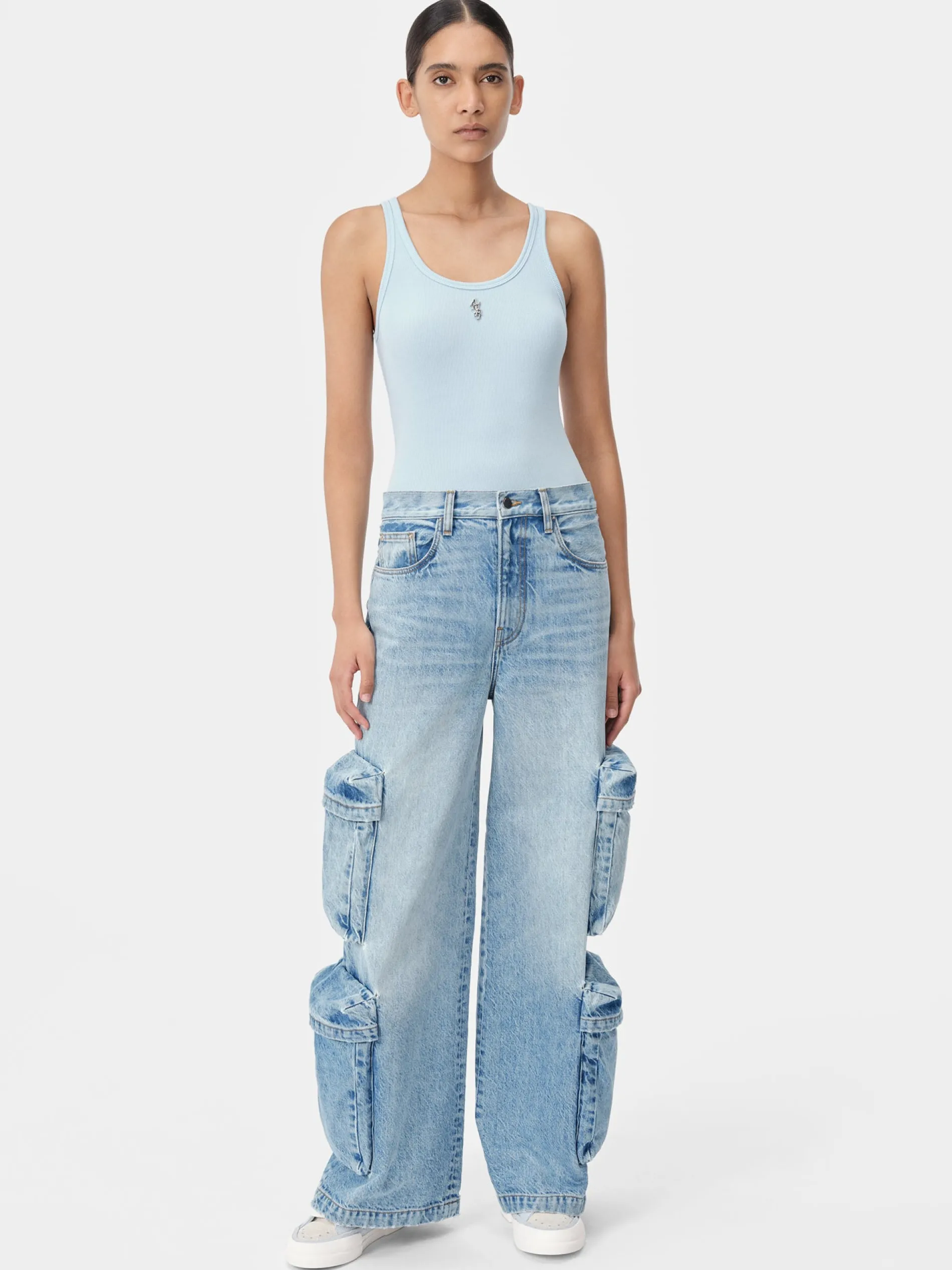 AMIRI Jersey|Tees<WOMEN'S STACKED RIBBED TANK Cerulean