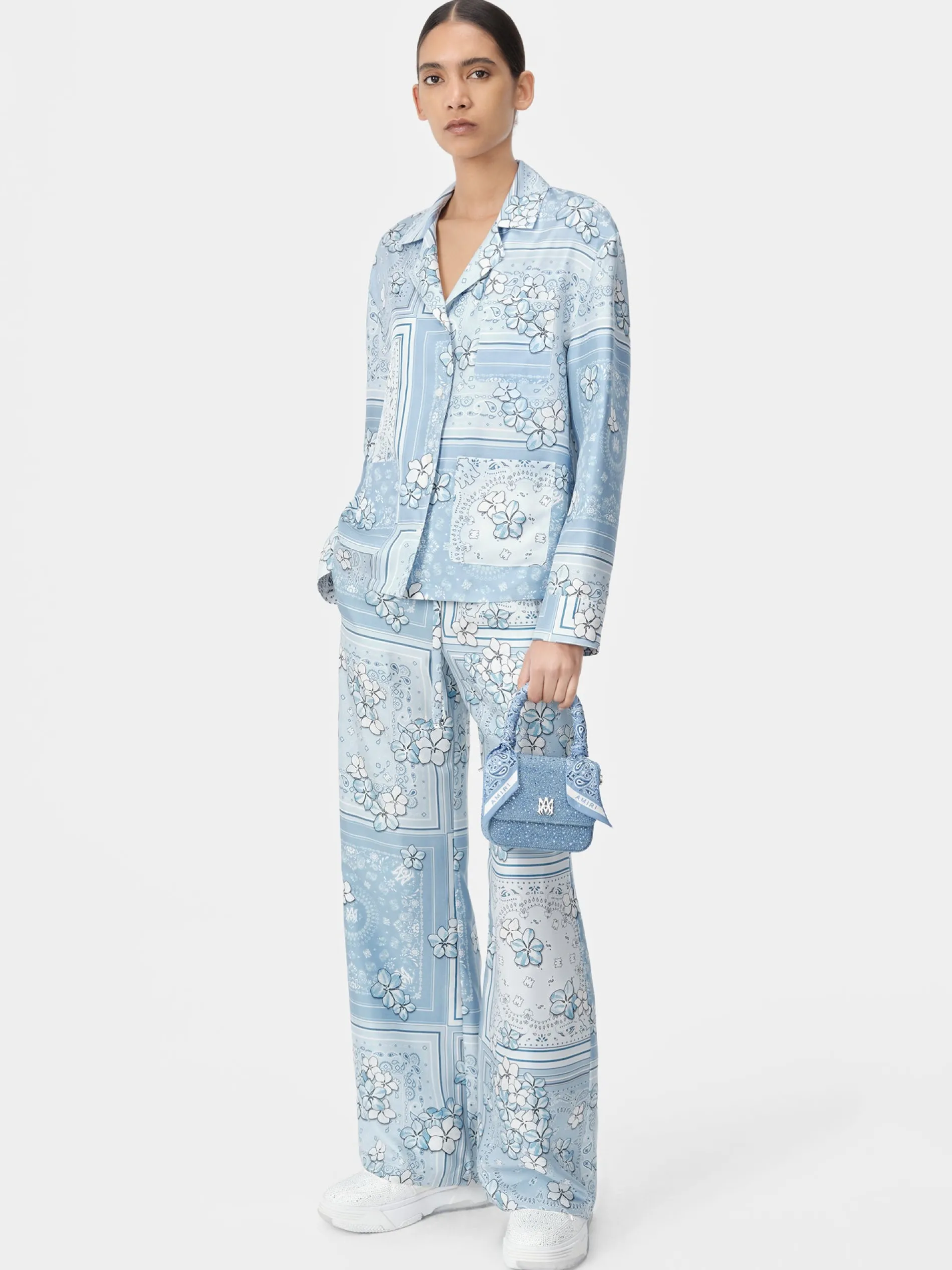 AMIRI Shirts<WOMEN'S BANDANA FLORAL PJ SHIRT Cerulean