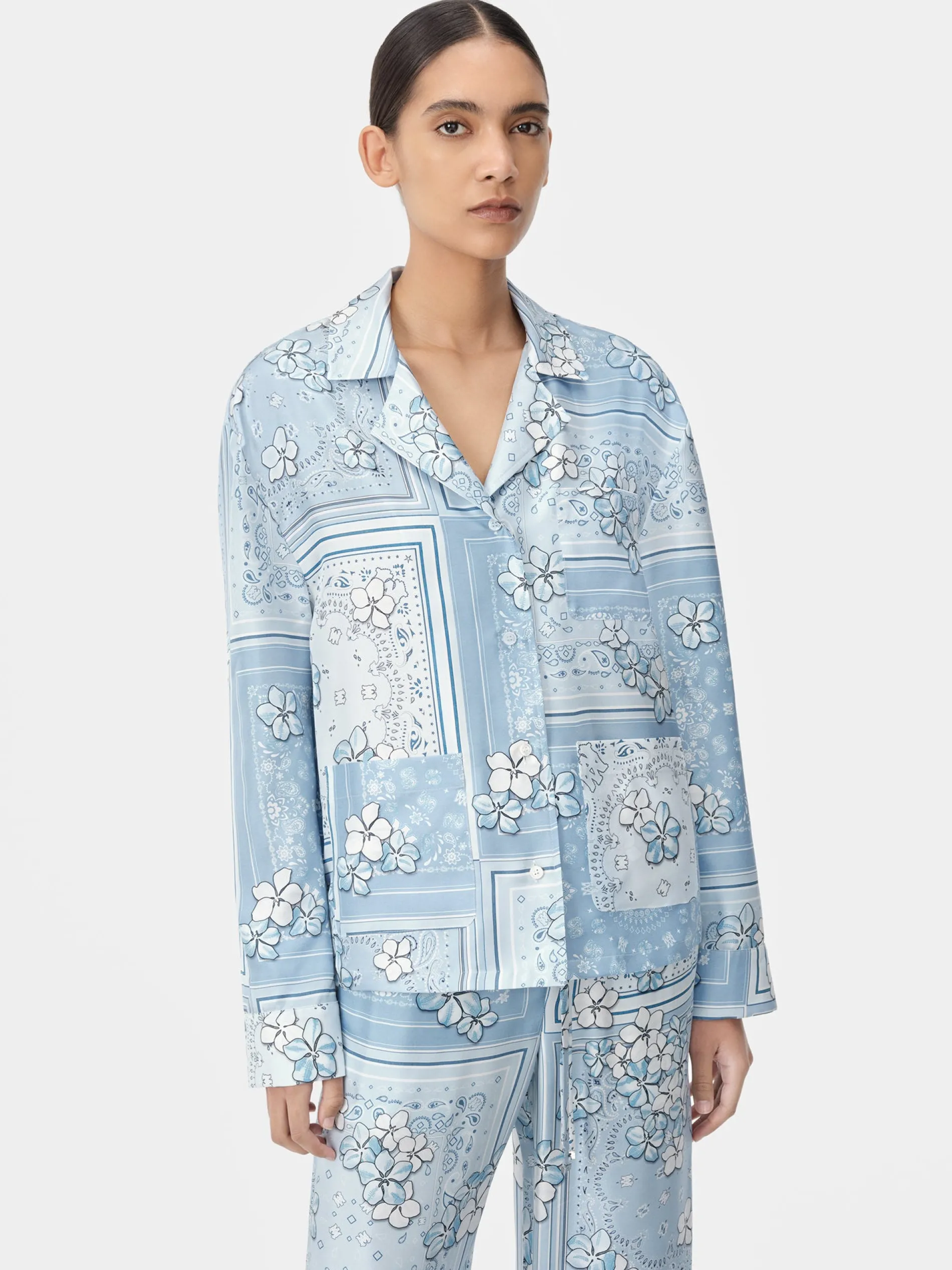AMIRI Shirts<WOMEN'S BANDANA FLORAL PJ SHIRT Cerulean