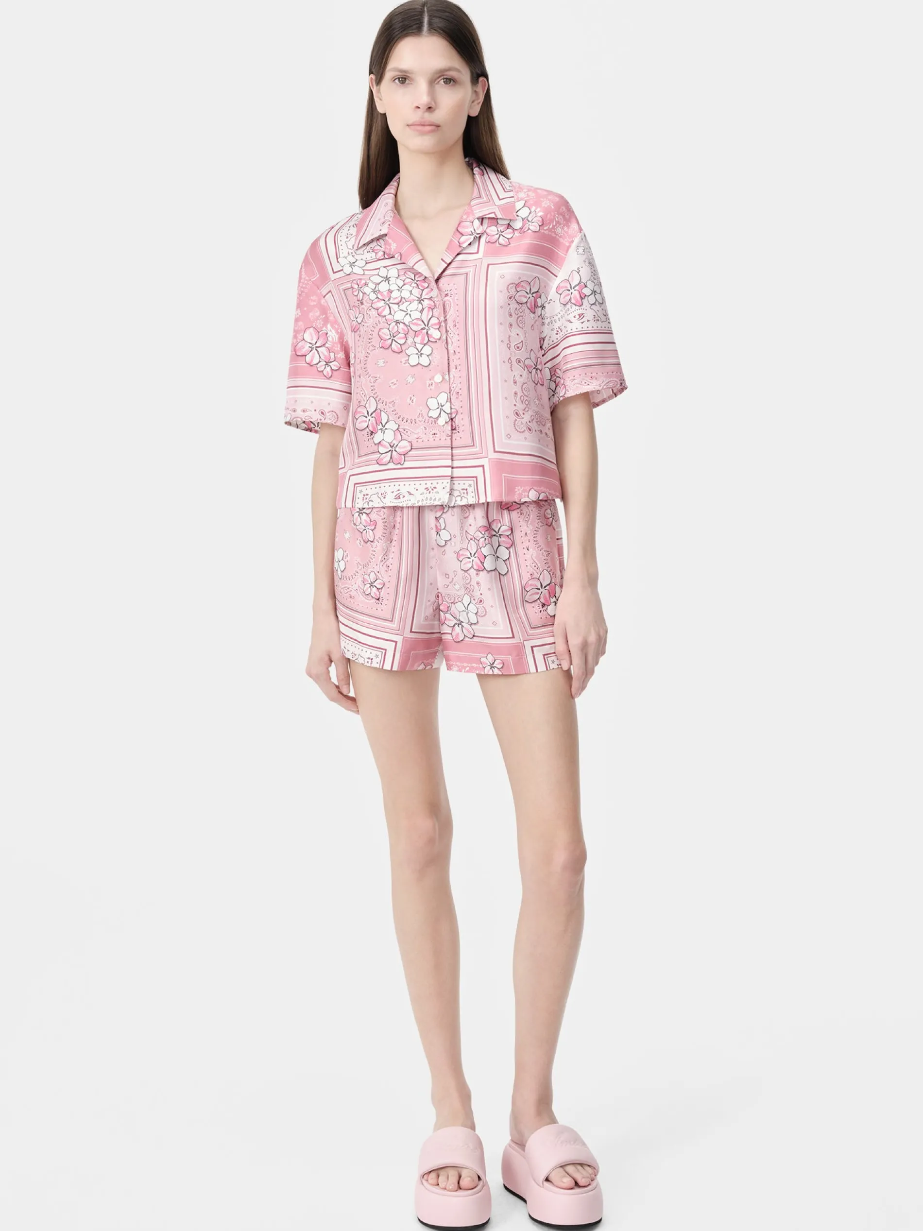 AMIRI Shirts<WOMEN'S BANDANA FLORAL SHIRT Flamingo Pink
