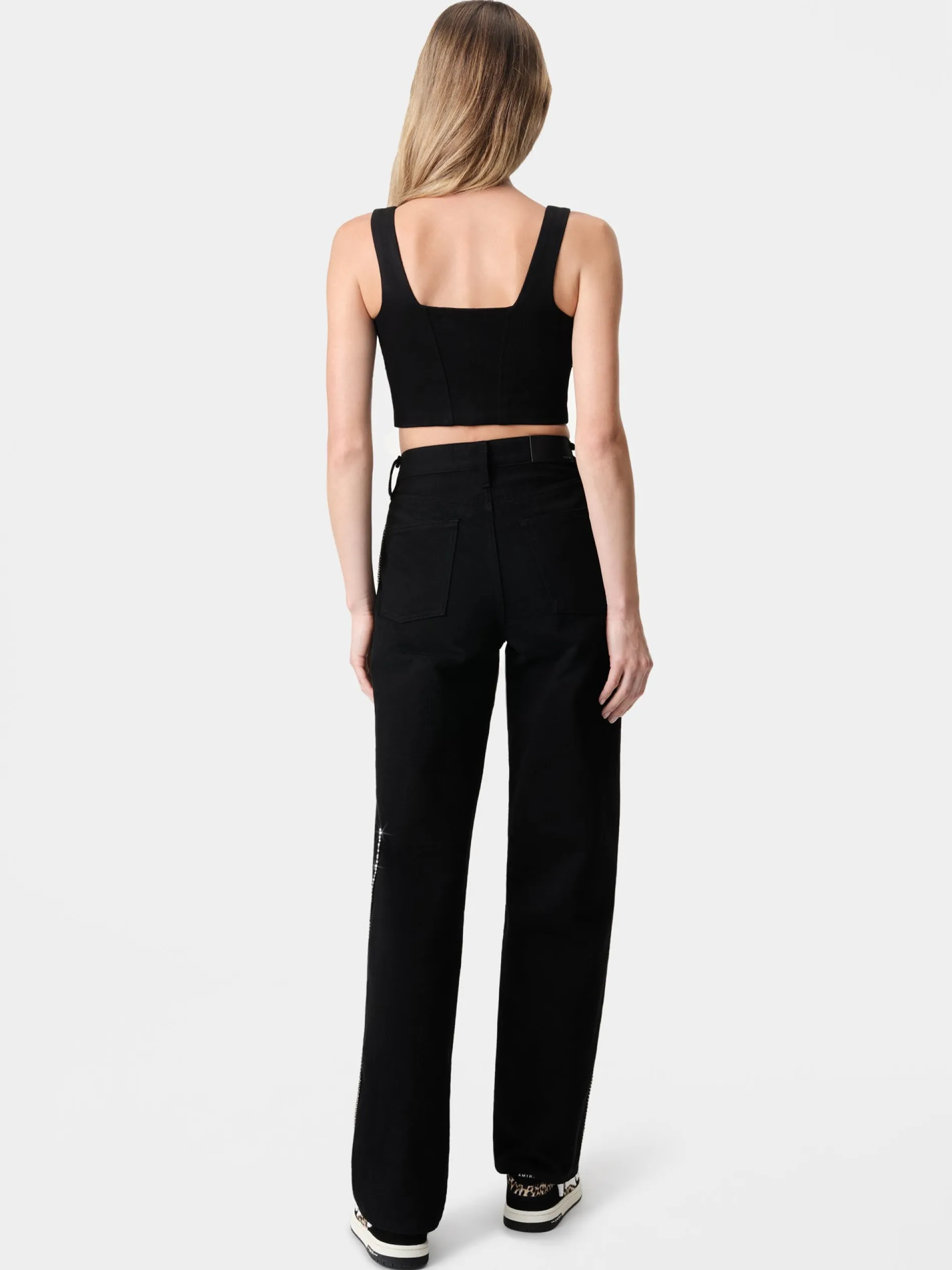 AMIRI Denim<WOMEN'S CRYSTAL STRIPE WIDE STRAIGHT BLACK OD