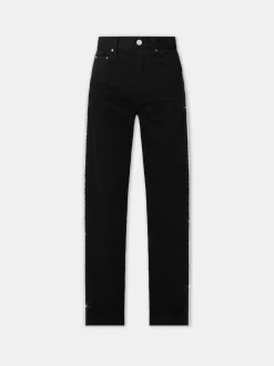 AMIRI Denim<WOMEN'S CRYSTAL STRIPE WIDE STRAIGHT BLACK OD