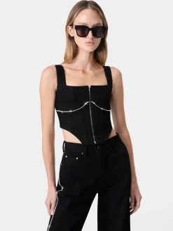 AMIRI Denim<WOMEN'S CRYSTAL TRIMMED CORSET TOP BLACK OD