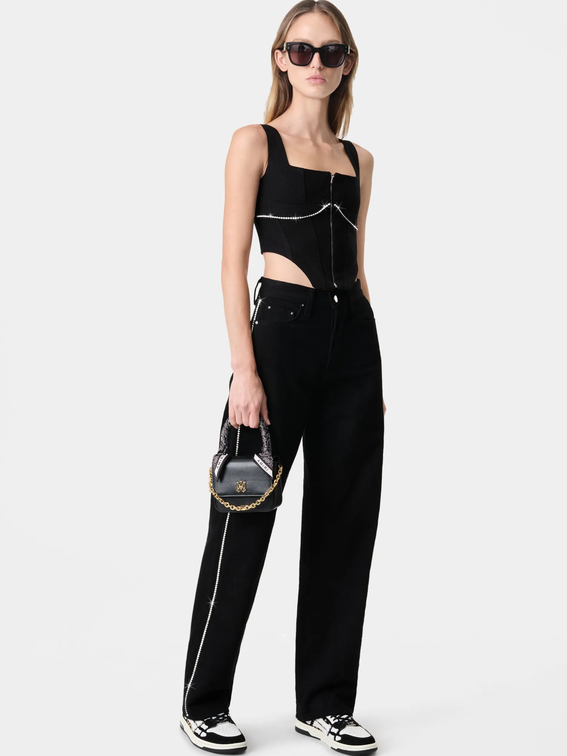 AMIRI Denim<WOMEN'S CRYSTAL TRIMMED CORSET TOP BLACK OD