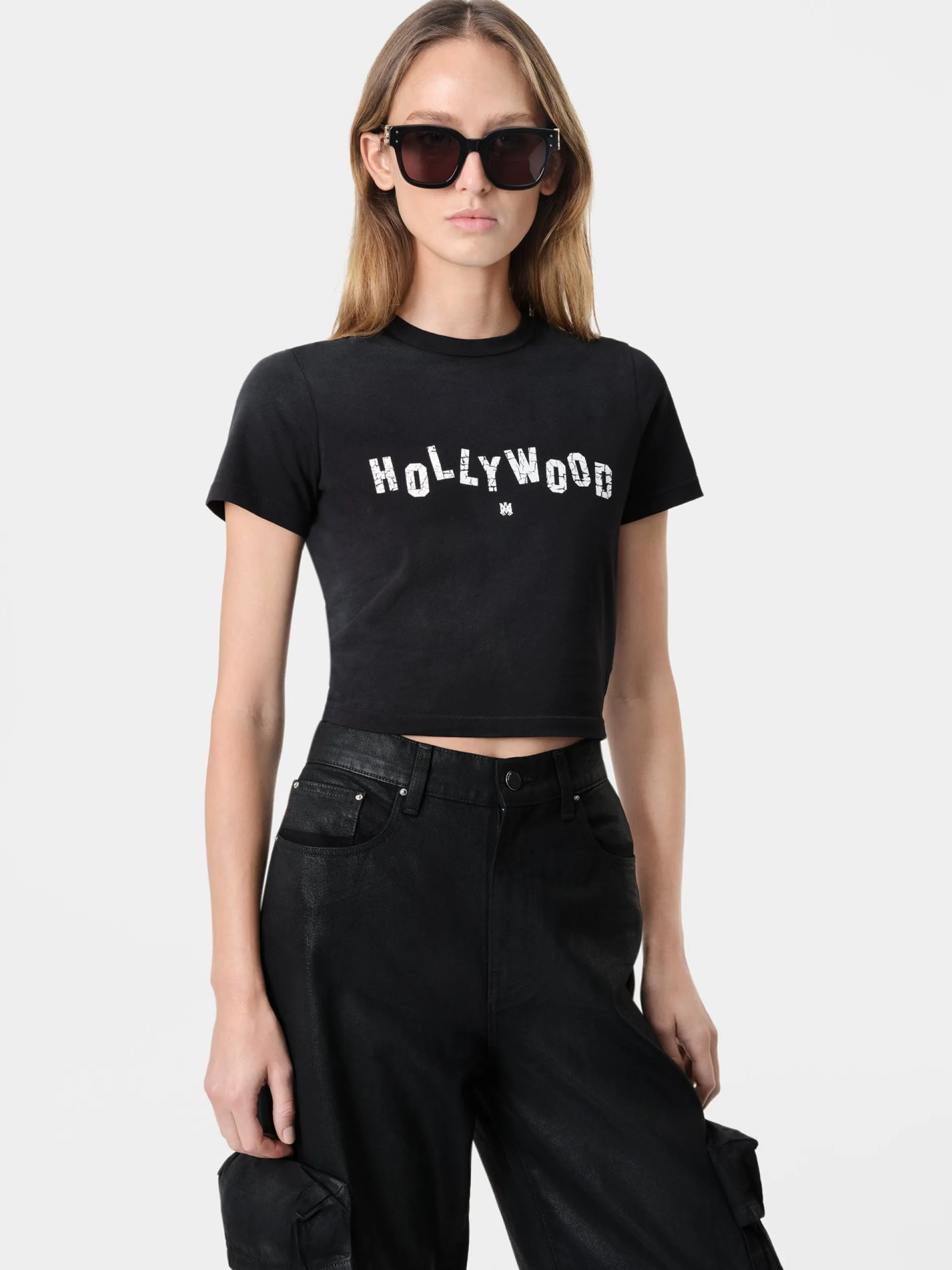 AMIRI Jersey|Tees<WOMEN'S HOLLYWOOD BABY TEE FADED BLACK