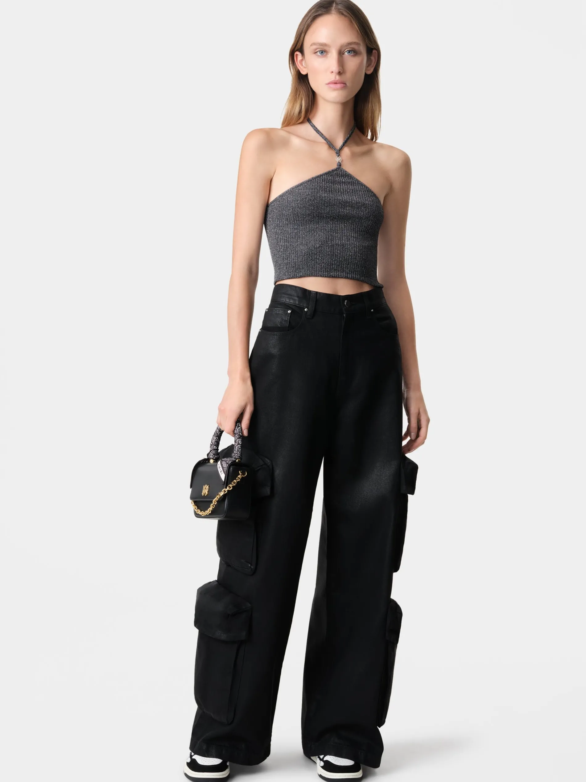 AMIRI Knitwear|Shirts<WOMEN'S LUREX HALTER TOP BLACK