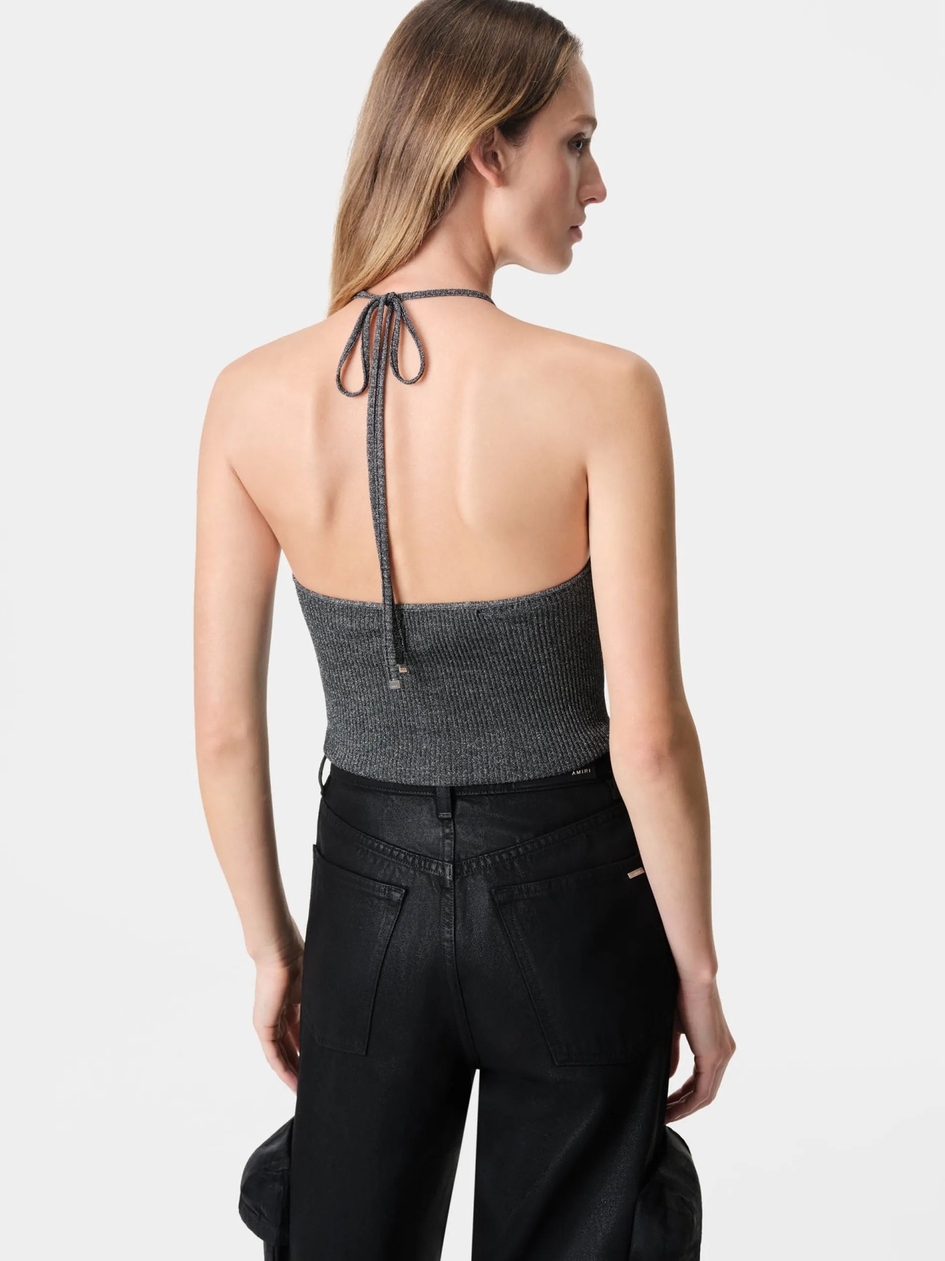 AMIRI Knitwear|Shirts<WOMEN'S LUREX HALTER TOP BLACK