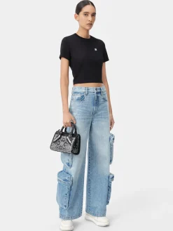 AMIRI Jersey|Tees<WOMEN'S MA EMBROIDERED BABY TEE BLACK