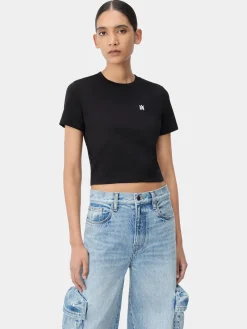 AMIRI Jersey|Tees<WOMEN'S MA EMBROIDERED BABY TEE BLACK