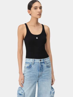 AMIRI Jersey|Tees<WOMEN'S MA EMBROIDERED RIBBED TANK BLACK