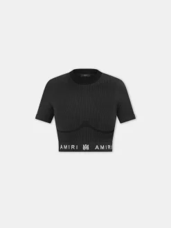 AMIRI Activewear<WOMEN'S MA RIBBED SEAMLESS S/S TOP BLACK