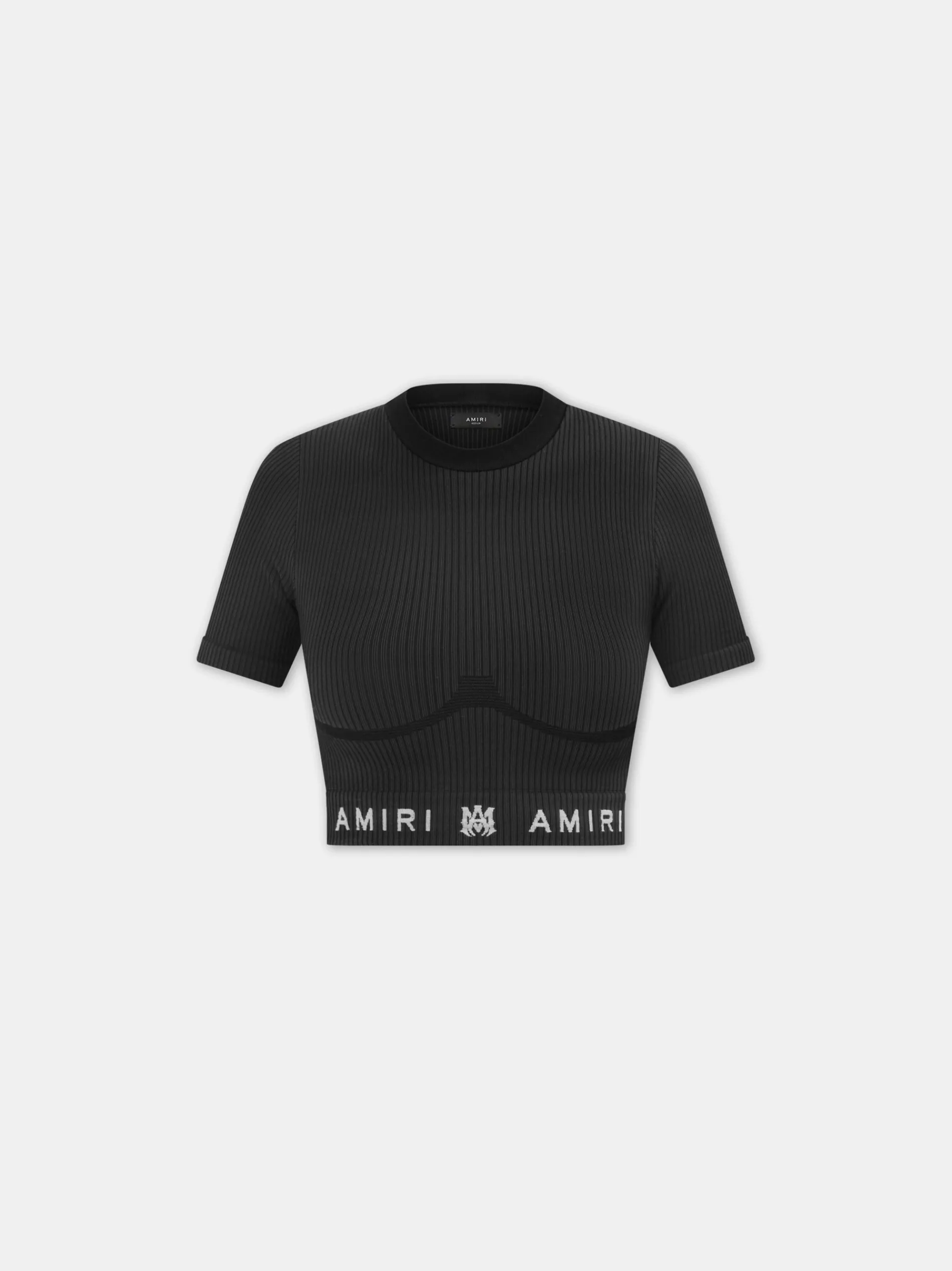AMIRI Activewear<WOMEN'S MA RIBBED SEAMLESS S/S TOP BLACK