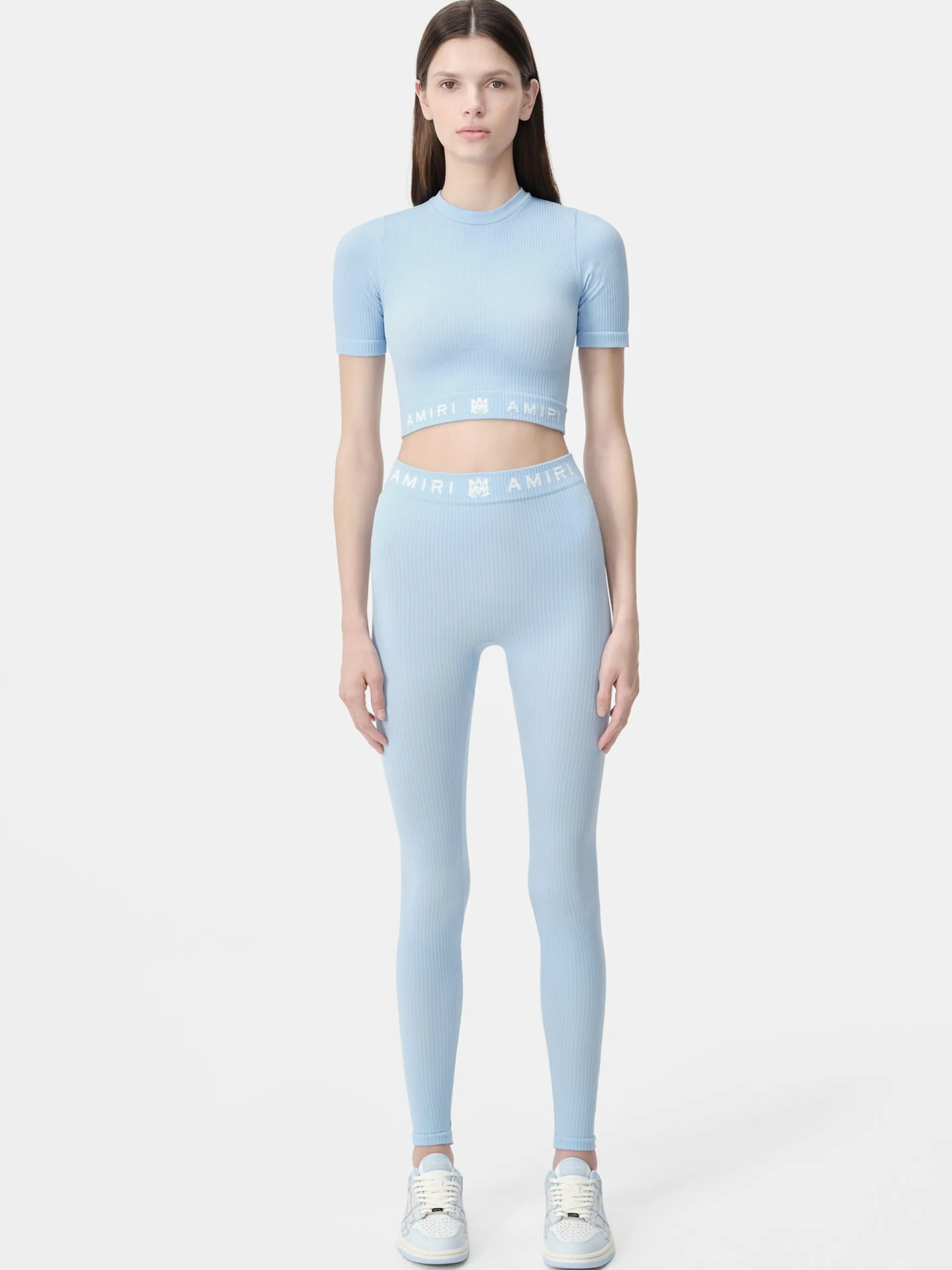 AMIRI Activewear<WOMEN'S MA RIBBED SEAMLESS S/S TOP Cerulean