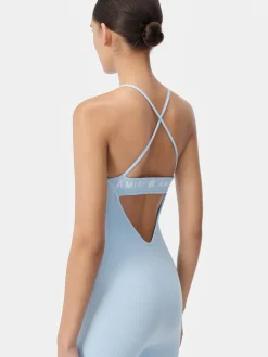 AMIRI Activewear<WOMEN'S MA RIBBED SEAMLESS ROMPER Cerulean