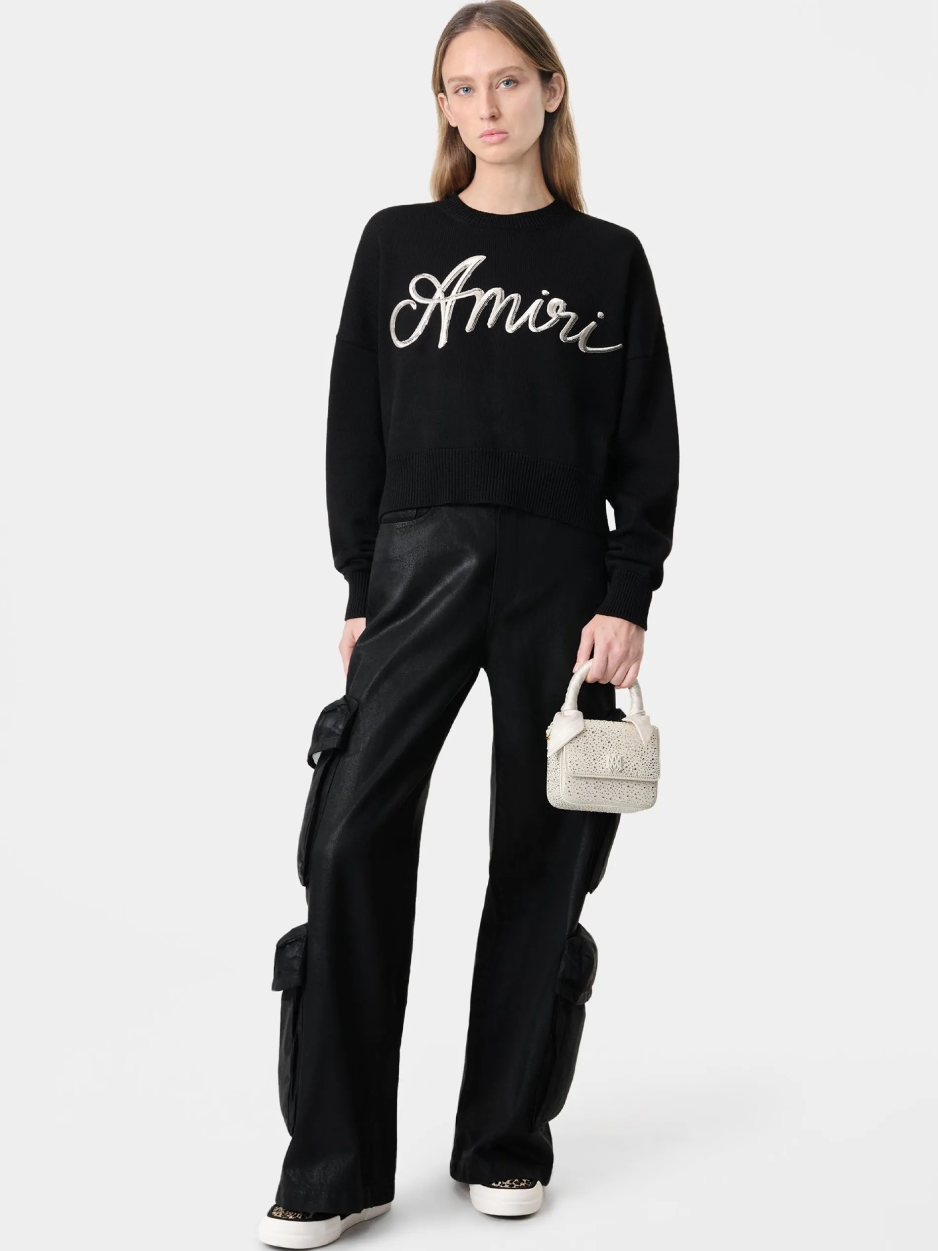 AMIRI Knitwear<WOMEN'S MA SWIRL CREW BLACK