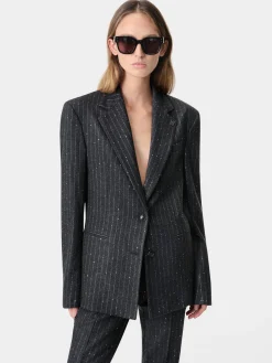 AMIRI Outerwear<WOMEN'S SEQUIN PINSTRIPE BLAZER Dark Grey