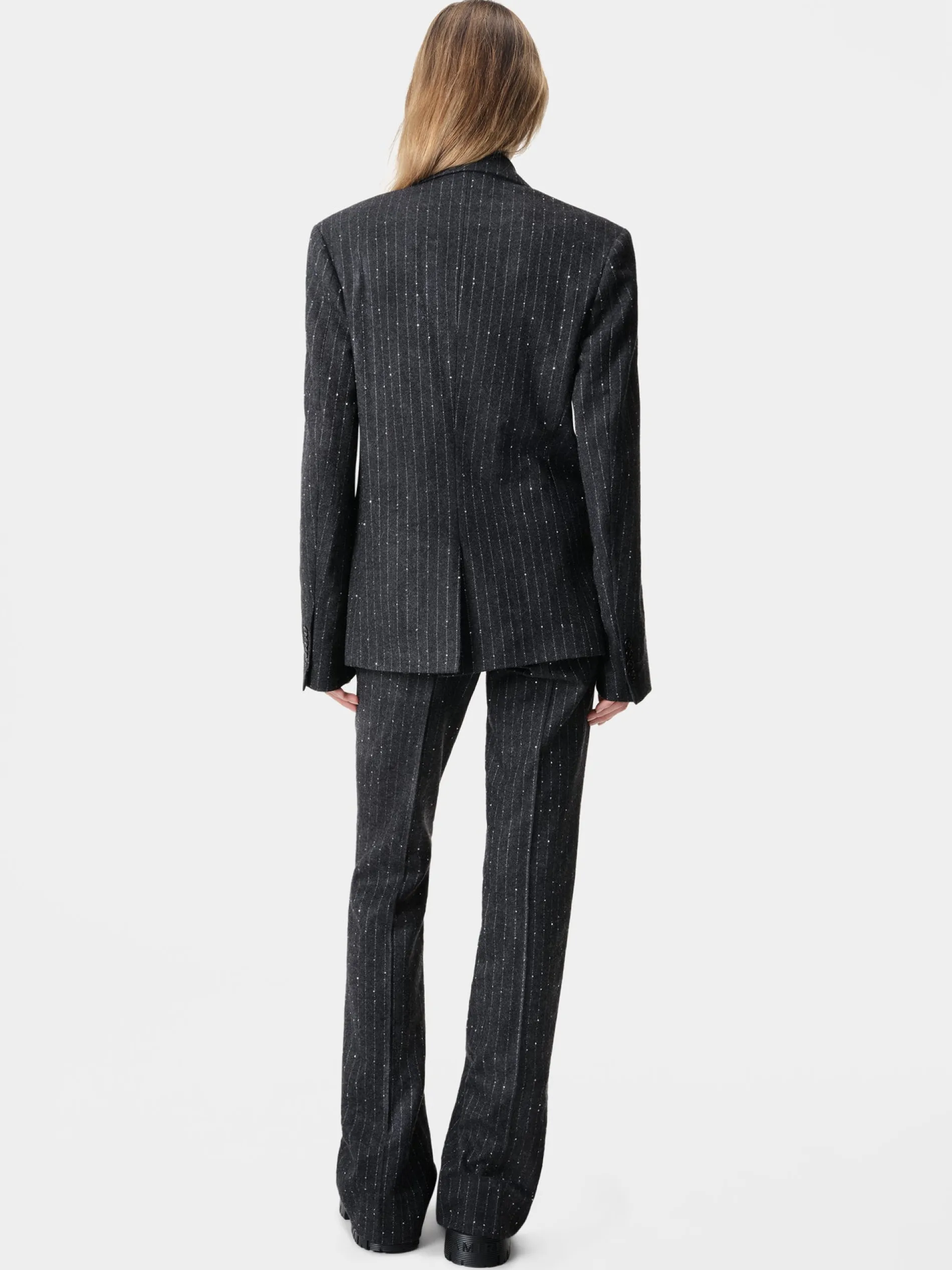 AMIRI Pants<WOMEN'S SEQUIN PINSTRIPE KICK FLARE Dark Grey