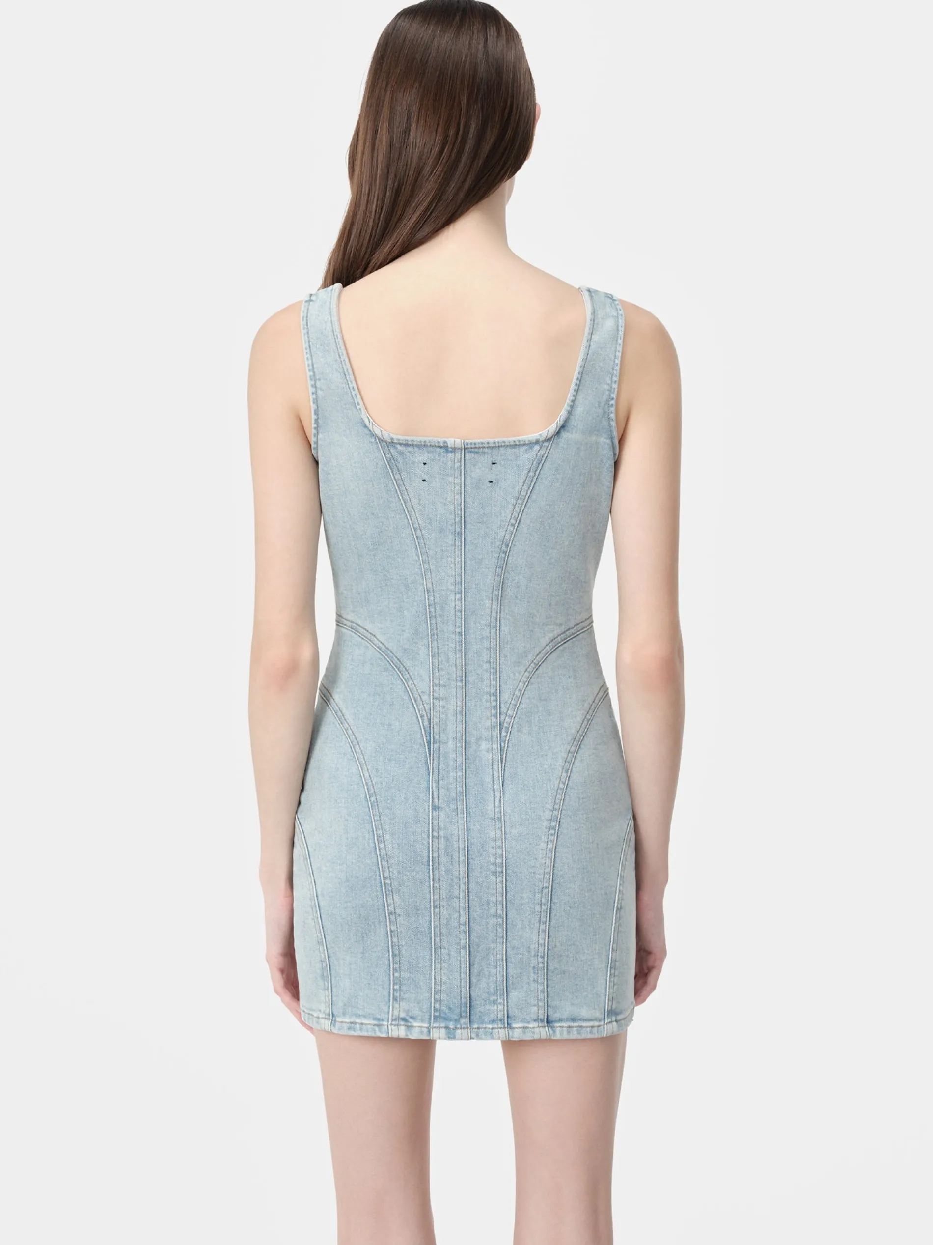 AMIRI Dresses|Denim<WOMEN'S ZIP CORSET DRESS Light Indigo